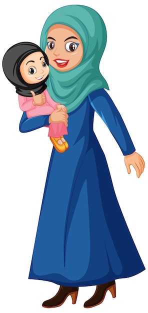 Free vector muslim mother and kid cartoon character