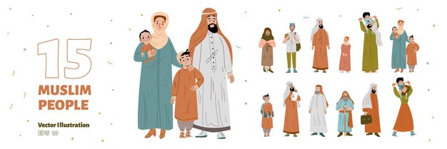 Muslim people set arab men women and kids
