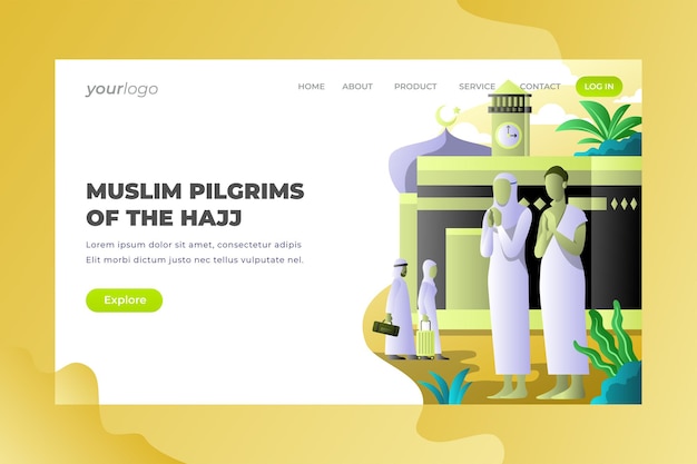 ハッジのイスラム教徒の巡礼者-ベクターランディングページ Premiumベクター