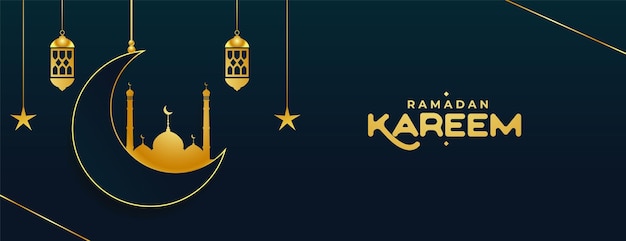 Muslim ramadan kareem wishes banner with moon and mosque