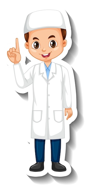 Free vector muslim scientist boy cartoon character sticker