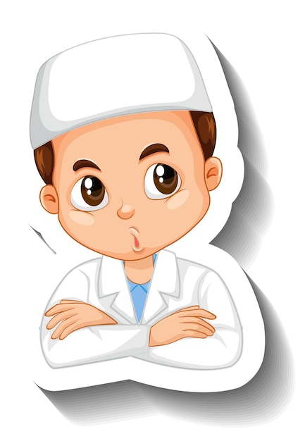 Free vector muslim scientist boy cartoon character sticker