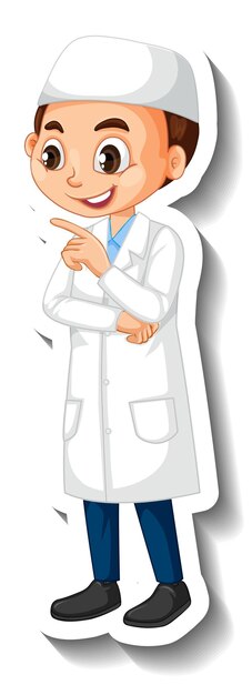 Muslim scientist boy cartoon character sticker