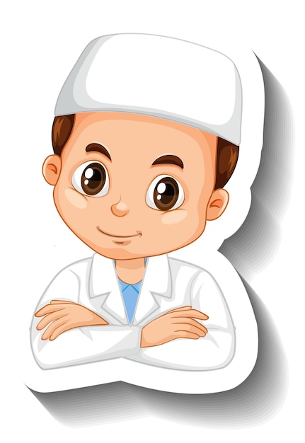 Free vector muslim scientist boy cartoon character sticker