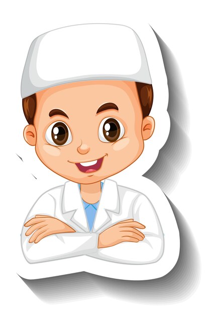 Muslim scientist boy cartoon character sticker