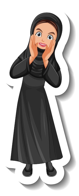 Muslim woman cartoon character sticker on white background