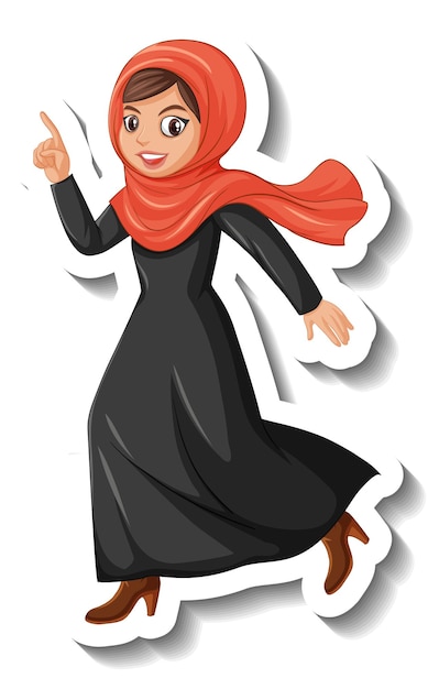 Muslim woman cartoon character sticker on white background