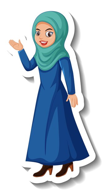 Free vector muslim woman cartoon character sticker on white background