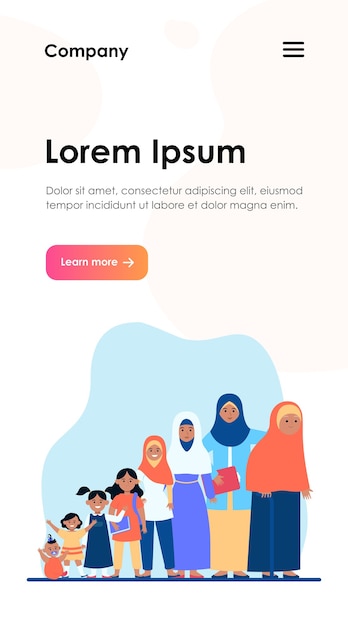 Muslim woman in different age. Adult, child, grandma. Growth cycle and generation concept for website design or landing web page