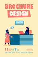 Free vector muslim woman working on laptop and talking with girl flyer template