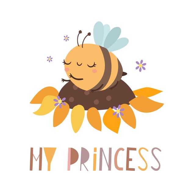 моя принцесса надпись с пчелой на подсолнухе