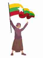 Free vector myanmar independence day illustration with woman holding flag