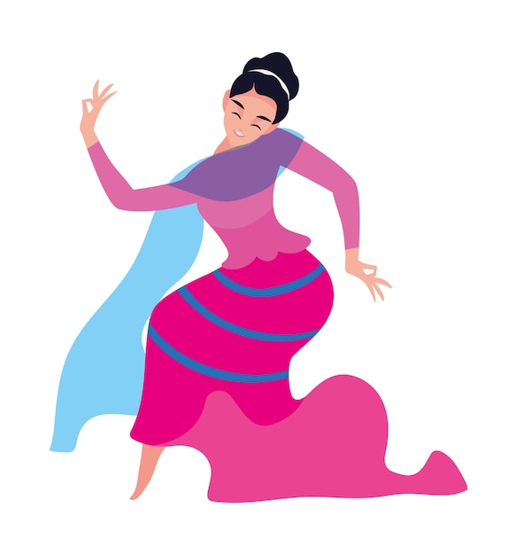 Бесплатное векторное изображение Мьянманская женщина танцует музыку фольклора