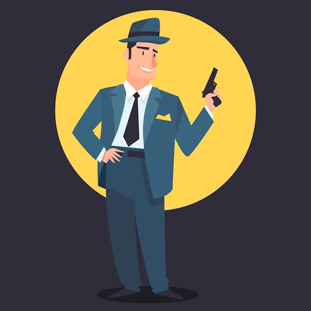 Free vector mysterious gangster character with gun