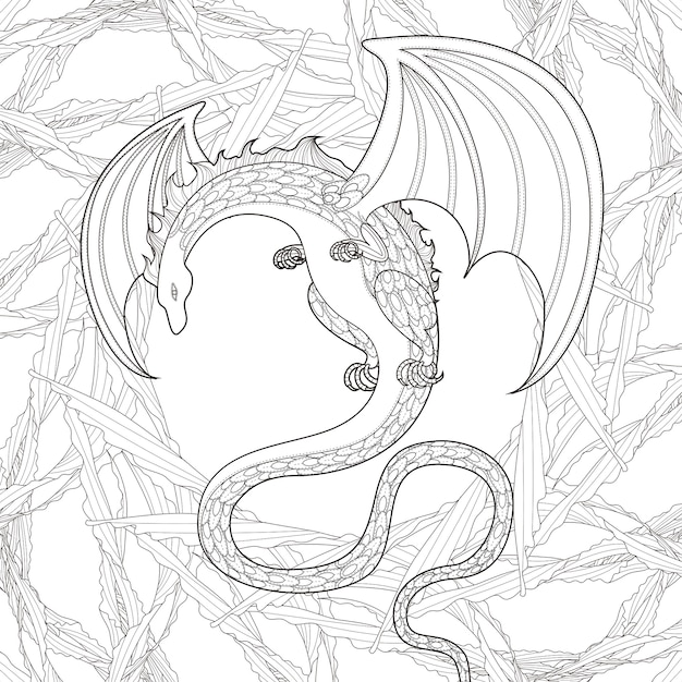 Download Premium Vector Coloring Book Page With Dragon On White Background
