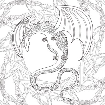 Download Premium Vector Coloring Book Page With Dragon On White Background