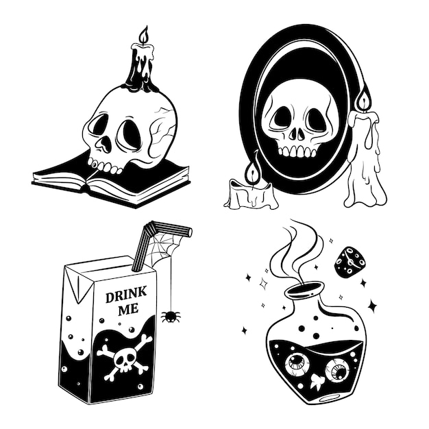 Free Vector mystic dark halloween stickers collection