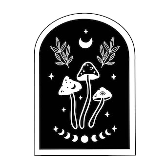 Mystical boho mushrooms isolated  magic line celestial mushroom