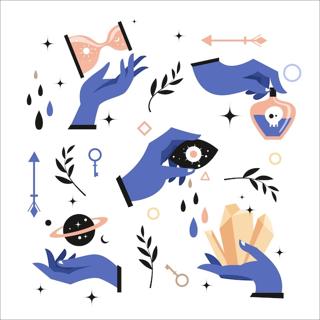 Free Vector mystical esoteric hands and elements