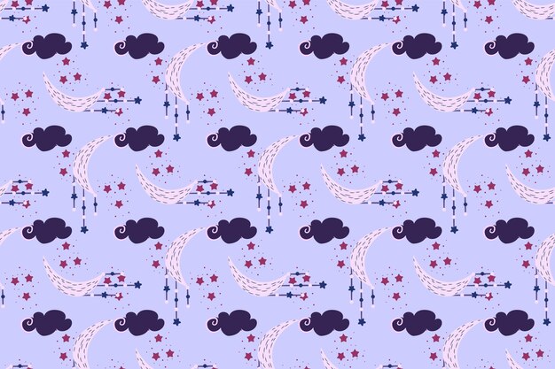 Mystical seamless pattern with clouds and moon.magic astrology and the starry sky. vector illustration for children's textiles