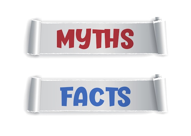 Знак мифов и фактов. дизайн заголовка «мифы против фактов». пузырьки истинных или ложных фактов. бумажный рваный дизайн для любых целей.