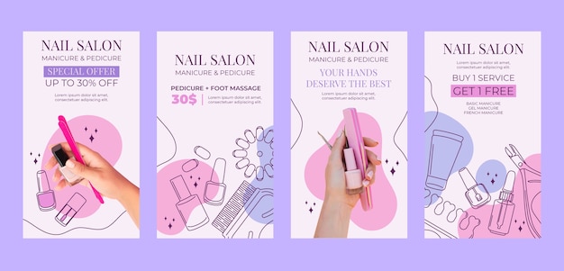 Free vector nail salon instagram stories template design