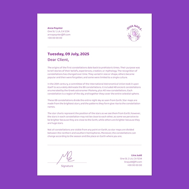 Nail salon letterhead template design