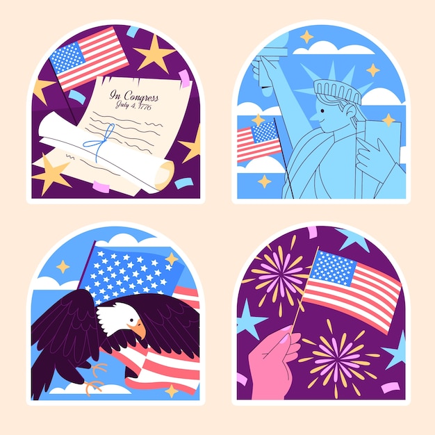 Vettore gratuito adesivi patriottici ingenui della bandiera americana