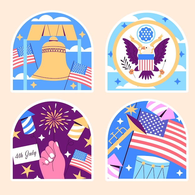 Free vector naive american flag patriotic stickers