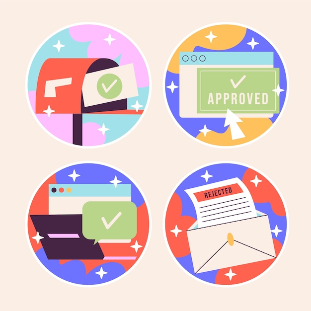 Free vector naive approved and rejected stickers collection