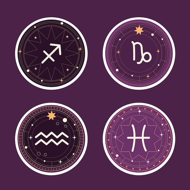 Бесплатное векторное изображение Коллекция наклеек наивный астрологический знак