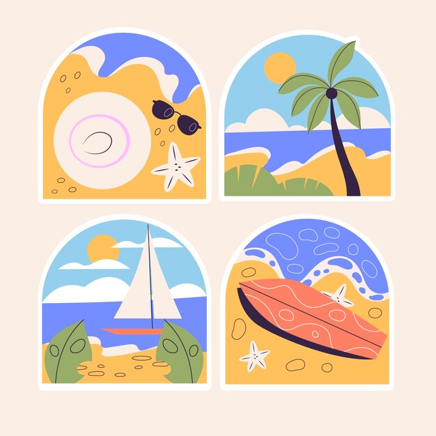 Free Vector naive beach stickers collection