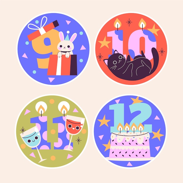 Free vector naive birthday numbers stickers collection