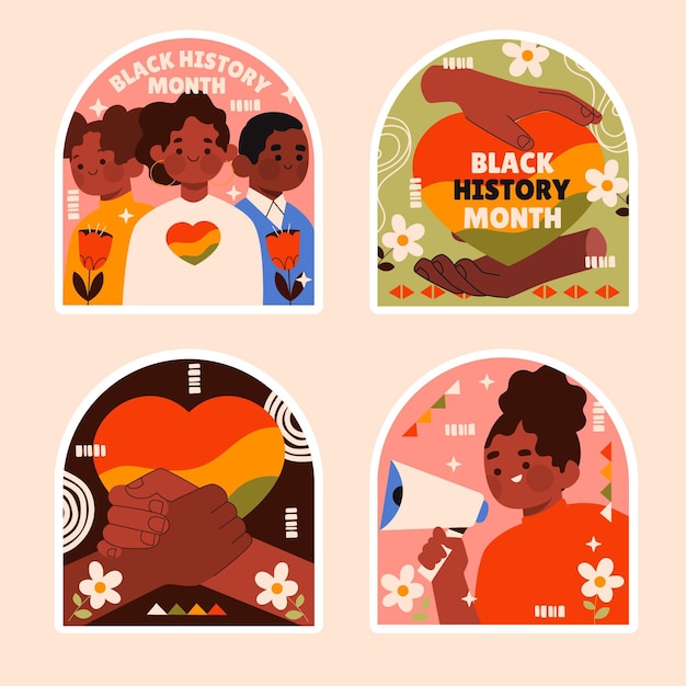 Free vector naive black history month stickers collection