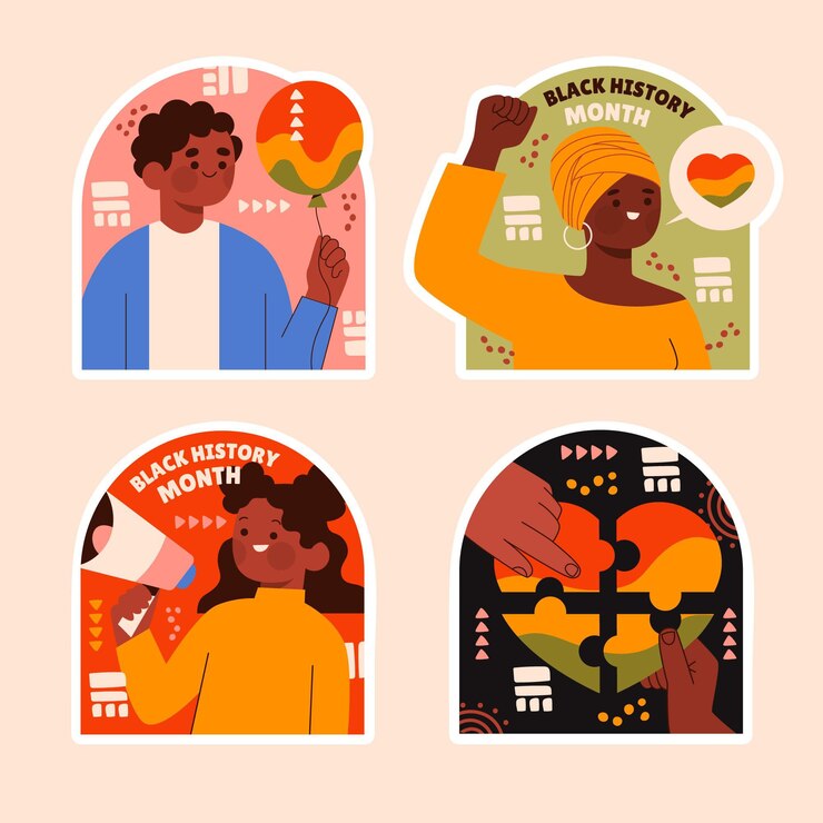 Free Vector naive black history month stickers collection