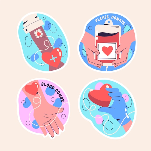 Free vector naive blood donor day stickers collection