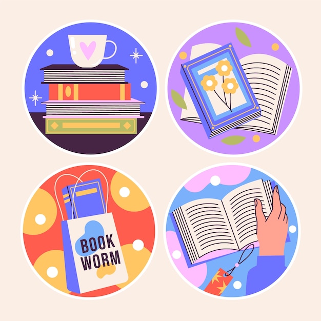 Free vector naive books stickers collection