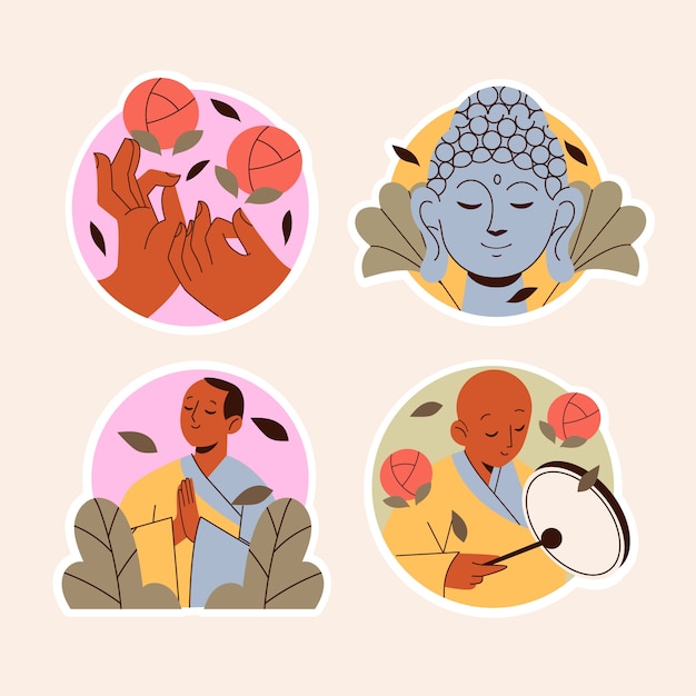 Free vector naive buddhism stickers collection