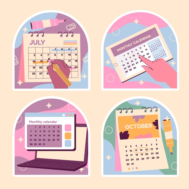 Free vector naive calendar stickers collection