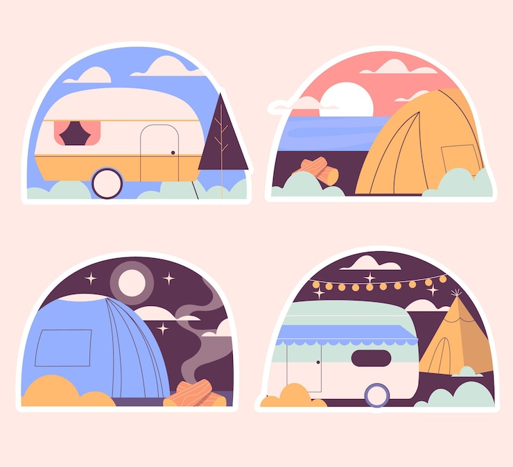 Free Vector naive camping sticker collection