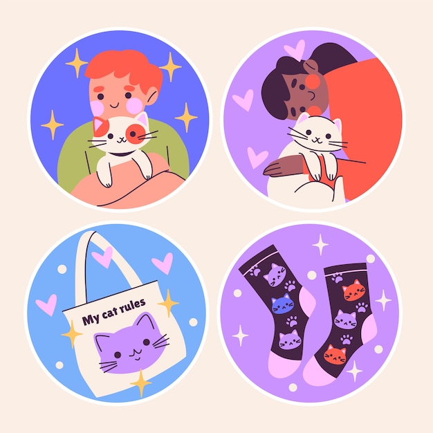 Free vector naive cat lovers stickers collection