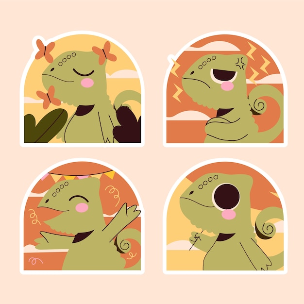 Free vector naive chameleon stickers collection