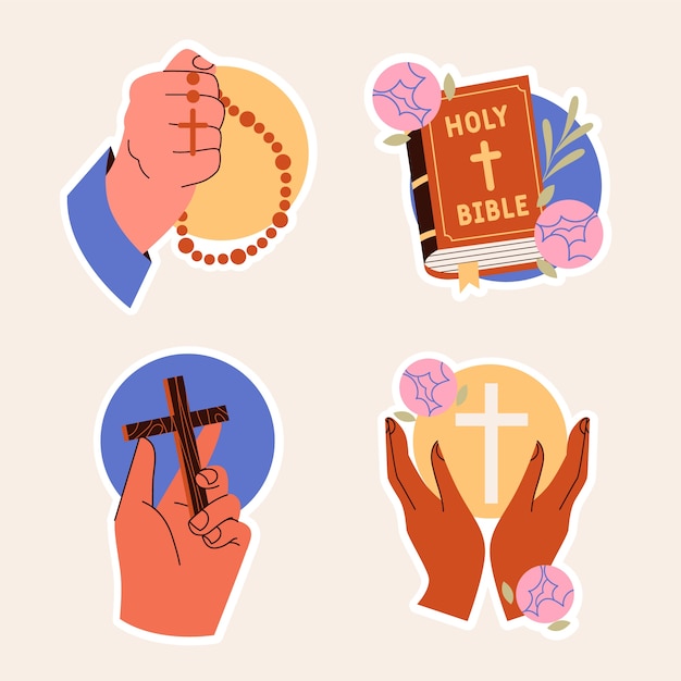 Free vector naive christian religion sticker set