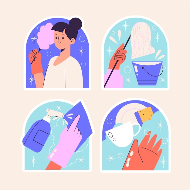 Free vector naive cleaning stickers collection