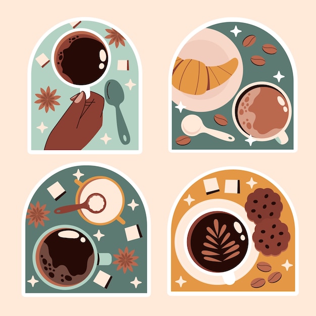 Бесплатное векторное изображение Набор наивных кофейных наклеек