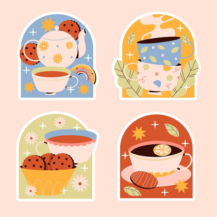 Free Vector naive coffee and tea stickers collection