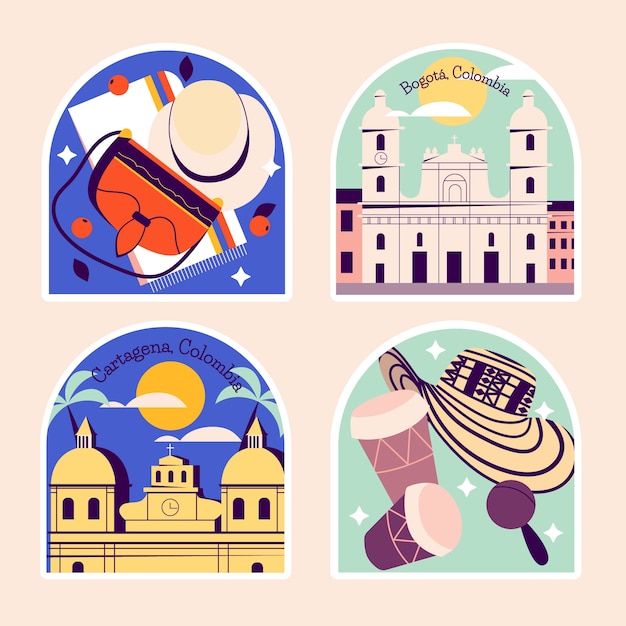 Free vector naive colombia stickers collection