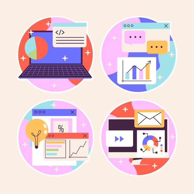 Free Vector naive data analyst stickers collection