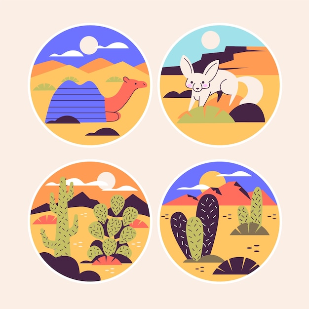 Бесплатное векторное изображение Коллекция наивных наклеек пустыни