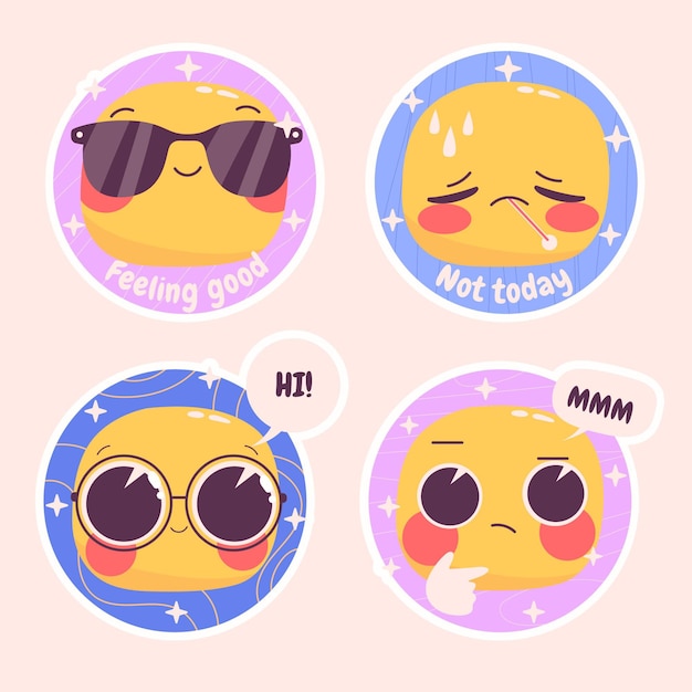 Vettore gratuito insieme dell'illustrazione degli adesivi di emoticon ingenui